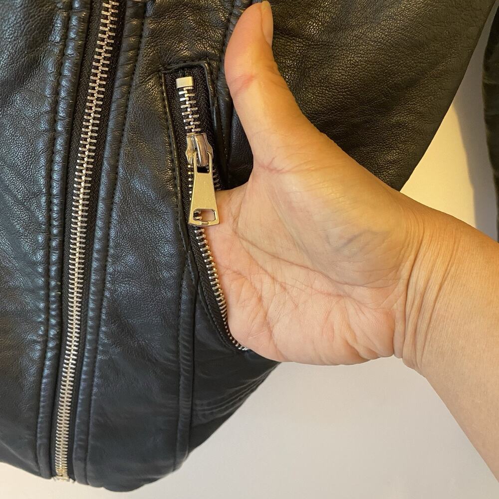 Charlotte Russe XS Black Faux Leather Biker Jacket Jacket Zip Up Punks Grudge - Picture 5 of 11